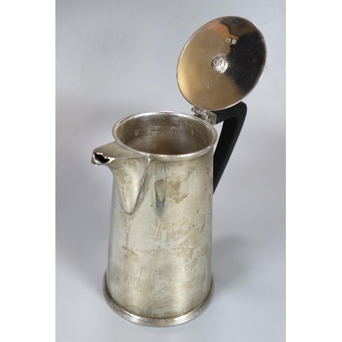 444 - 19th century silver coffee pot with stained finial and ebonised geometric handle. Indistinct maker's... 