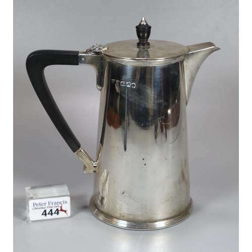 444 - 19th century silver coffee pot with stained finial and ebonised geometric handle. Indistinct maker's... 