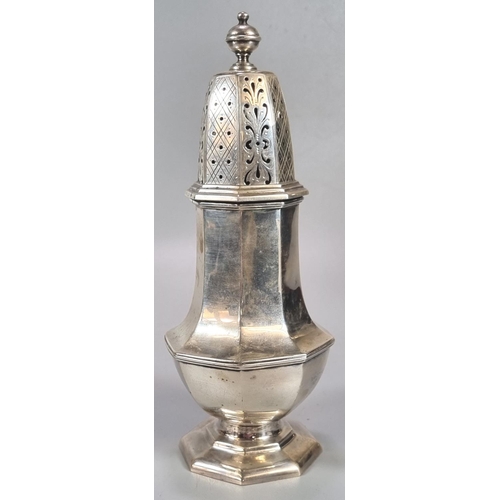 449 - George V silver sugar caster by F C Richards, Birmingham 1922.  20.5cm high approx.  8.8 troy oz app... 