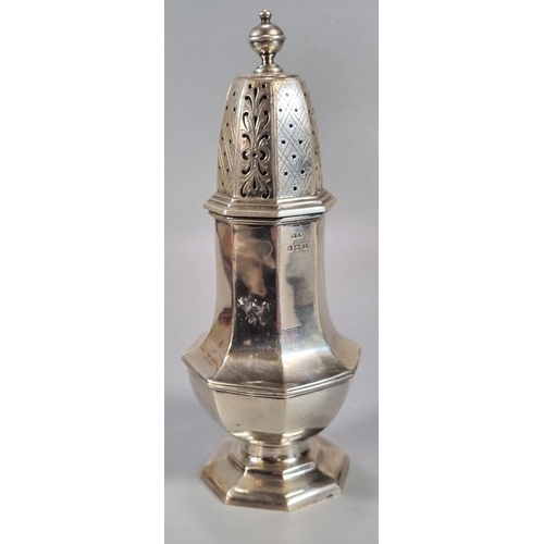 449 - George V silver sugar caster by F C Richards, Birmingham 1922.  20.5cm high approx.  8.8 troy oz app... 