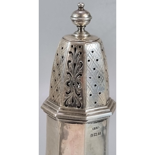 449 - George V silver sugar caster by F C Richards, Birmingham 1922.  20.5cm high approx.  8.8 troy oz app... 