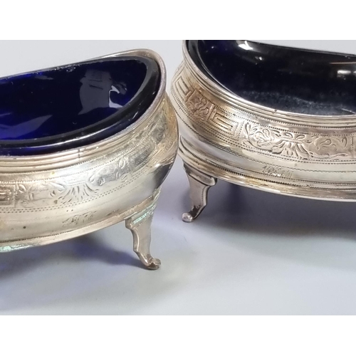 451 - Collection of 19th century silver condiments to include: pair of boat shaped salts, mustard pot and ... 