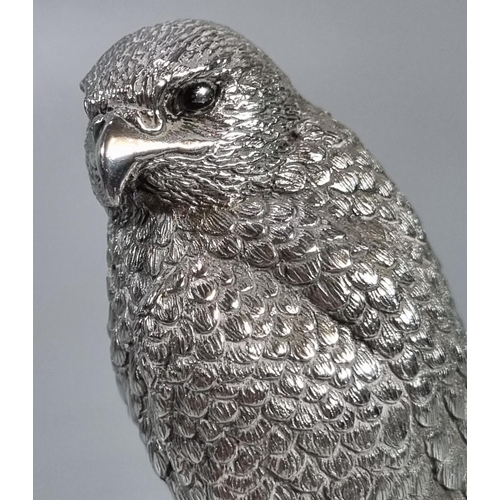 454 - Good quality 20th century silver study of a Falcon on naturalistic base by Langfords Silver Gallerie... 