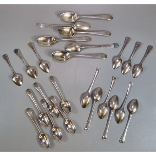 457 - Group of assorted silver spoons, various including: bright cut teaspoons, desert spoons etc.  some I... 