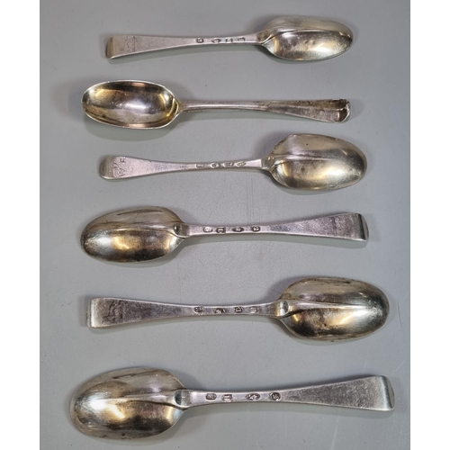 460 - Group of six 18th century Irish silver Rat Tail table spoons, all with Dublin hallmarks, maker's ini... 