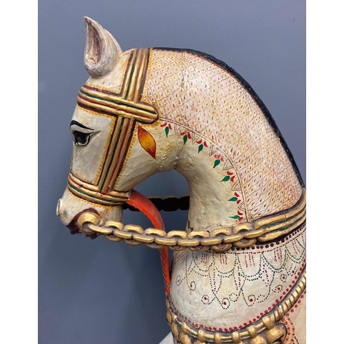 50 - An Indian polychrome hand painted wooden near life size Wedding Horse with foliate decoration, gilde... 