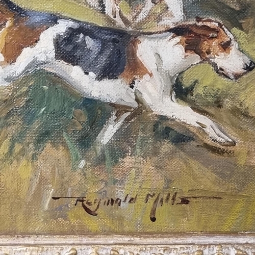 77 - Reginald Mills (British 1896 - 1950), foxhunting scene , huntsman on grey with hounds, signed.  Oils... 