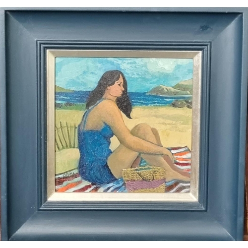 89 - Claudia Williams (Claudia Jane Herrington Williams, Welsh born 1933),'Waiting for the tide', young w...