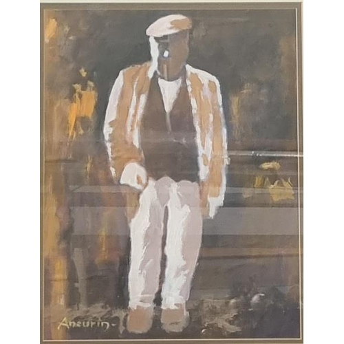 94 - Aneurin  M Jones (Welsh, 1930-2017), 'Dymunialan Groau', full length portrait of a farmer, signed an... 