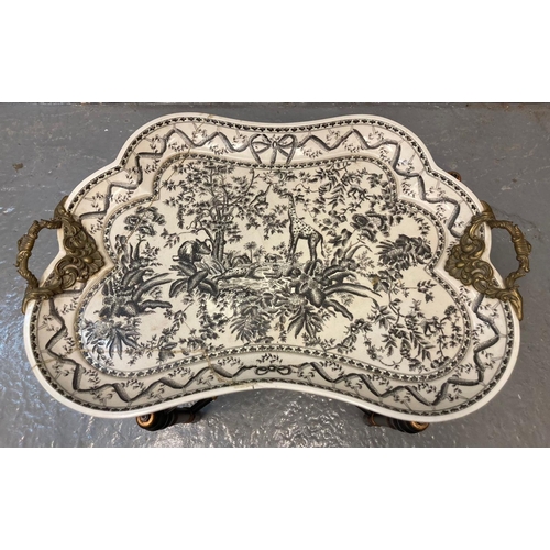 68 - 19th century continental porcelain two handled tray, transfer printed and depicting African animals ... 