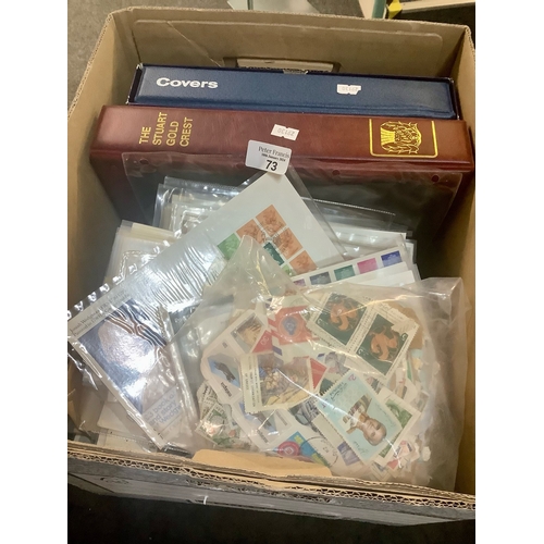 73 - Box with All World selection of stamps in stockbook, album and plastic bag plus large range of GB Fi... 