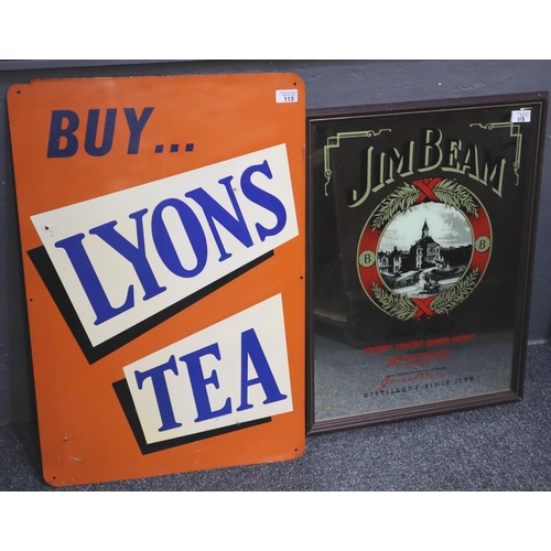 113 - Vintage enamel sign 'Buy Lyon's Tea'.  75x50cm approx.  Together with a framed advertising mirror 'J... 