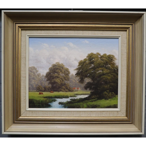 119 - Olga C Garner (Australian), 'By the Water's Edge', an English pastoral river landscape, signed.  Oil... 