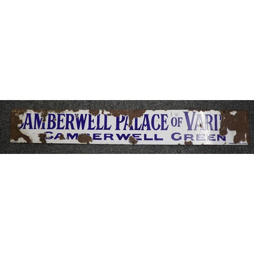 131 - Vintage enamelled metal advertising sign 'Camberwell Palace of Variety, Camberwell Green'.  Distress... 