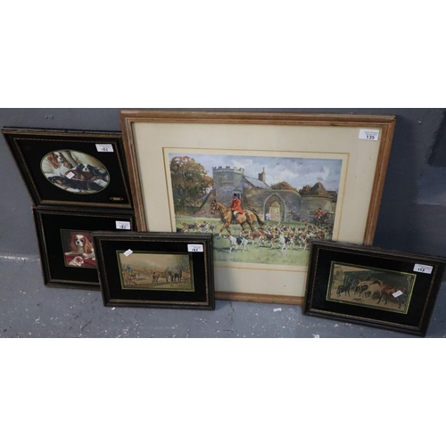 135 - After Peter Biegel, foxhunting scene, coloured print signed in pencil.  32x39cm approx.  Together wi... 