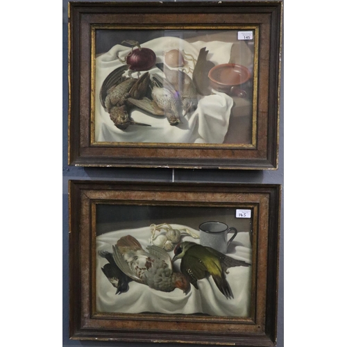 145 - Continental School (19th century), studies of dead game and other items, a pair.  Oils on board.  31... 