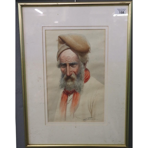 158 - Italian School, portrait of a bearded man, indistinctly signed.  Watercolours.  (B.P. 21% + VAT)