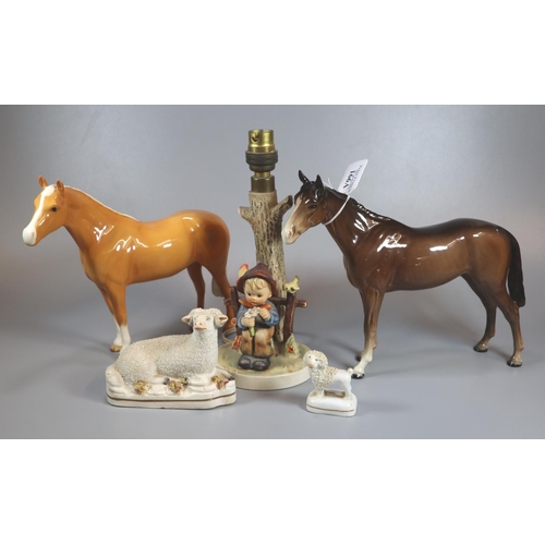 166A - Collection of china to include: two Beswick horses; one Palomino and one Bay, two Staffordshire pott... 