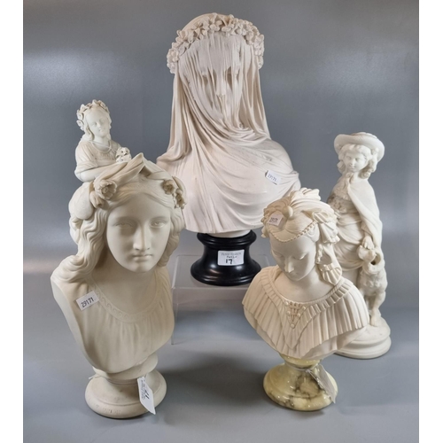 17 - Collection of Parian ware and Parian ware style busts and figurines to include: 19th century by W.T ... 