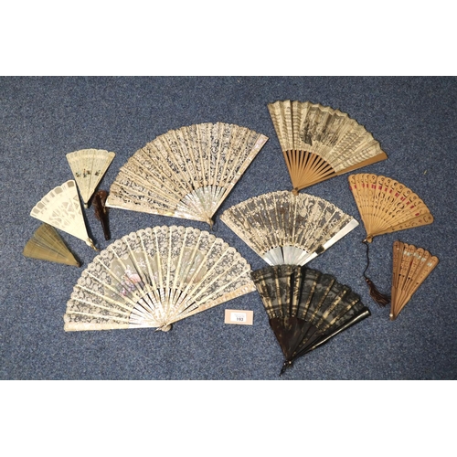193 - Collection of vintage and antique fans to include: handmade  lace with mother of pearl monture, pier...