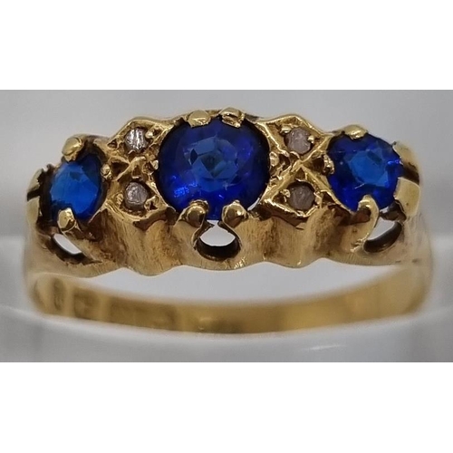 213 - Edwardian gold sapphire and diamond seven stone ring.  2g approx. Size M.   (B.P. 21% + VAT)