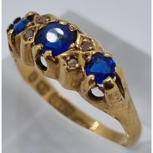 213 - Edwardian gold sapphire and diamond seven stone ring.  2g approx. Size M.   (B.P. 21% + VAT)