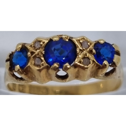 213 - Edwardian gold sapphire and diamond seven stone ring.  2g approx. Size M.   (B.P. 21% + VAT)