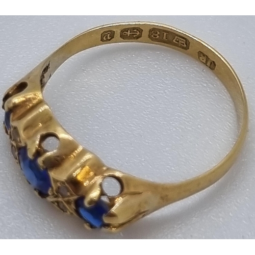 213 - Edwardian gold sapphire and diamond seven stone ring.  2g approx. Size M.   (B.P. 21% + VAT)