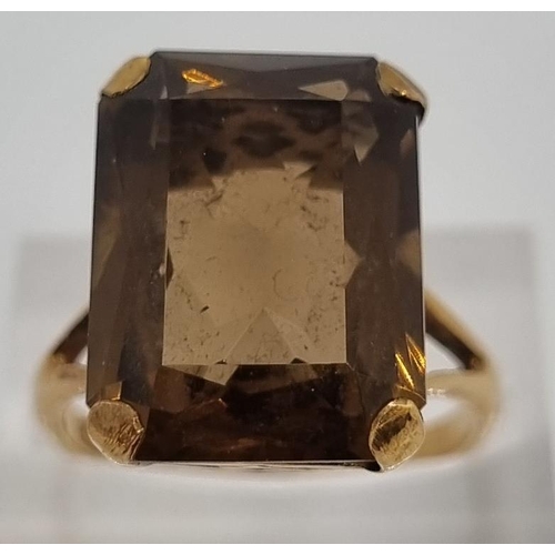 215 - 9ct gold and smoky quartz dress ring, Birmingham hallmarks.  5.7g approx.  Size N1/2.   (B.P. 21% + ... 