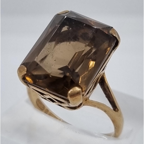 215 - 9ct gold and smoky quartz dress ring, Birmingham hallmarks.  5.7g approx.  Size N1/2.   (B.P. 21% + ... 