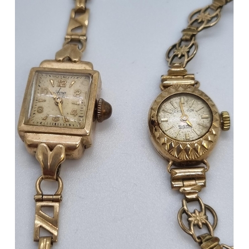 220 - Ladies Excalibur 9ct gold faced watch together with another Avia yellow metal wristwatch.  (2)   (B.... 