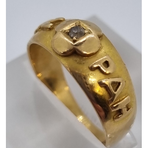 225 - 18ct gold and diamond ring marked 'Mizpah'.  4.4g approx.  Size L.   (B.P. 21% + VAT)