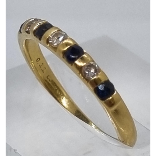 232 - 18ct gold diamond and sapphire seven stone ring.  2.3g approx.  Size L.   (B.P. 21% + VAT)