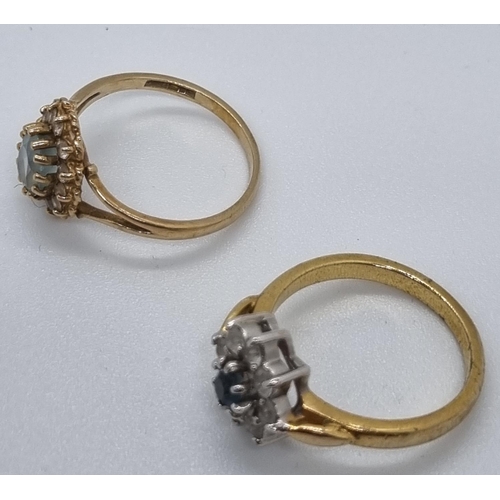 233 - 9ct gold blue and clear stone cluster dress ring. 2.3g approx.  Size O, together with a gold plated ... 