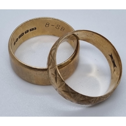 236 - Two 9ct gold wedding bands.  8.3g approx.  Size O and P.  (2)   (B.P. 21% + VAT)