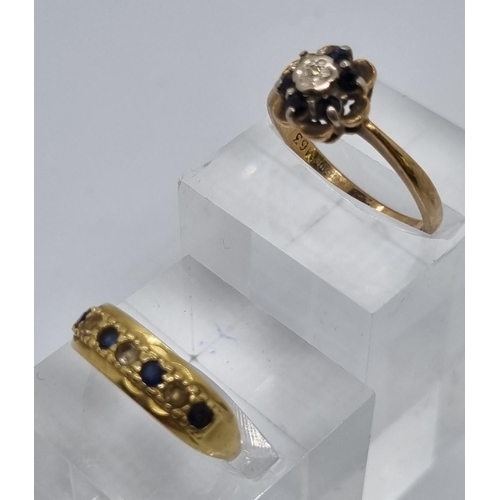 237 - 9ct gold daisy ring (missing one stone) 2.5g approx.  Size N, together with another gold seven stone... 