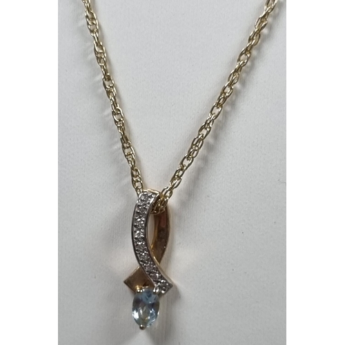 247 - 9ct gold diamond and Topaz pendant on 9ct gold chain.  3.7g approx.   (B.P. 21% + VAT)