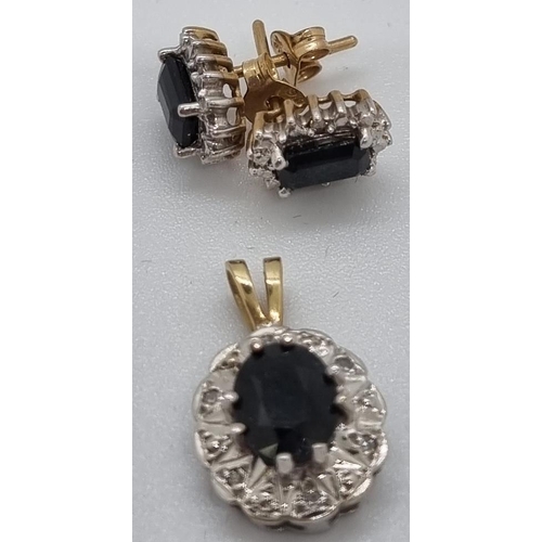 249 - 9ct gold sapphire and diamond pendant together with a pair 9ct gold sapphire and diamond earrings.  ... 