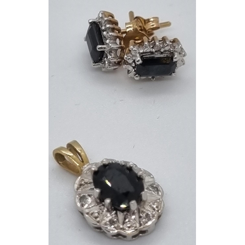 249 - 9ct gold sapphire and diamond pendant together with a pair 9ct gold sapphire and diamond earrings.  ... 