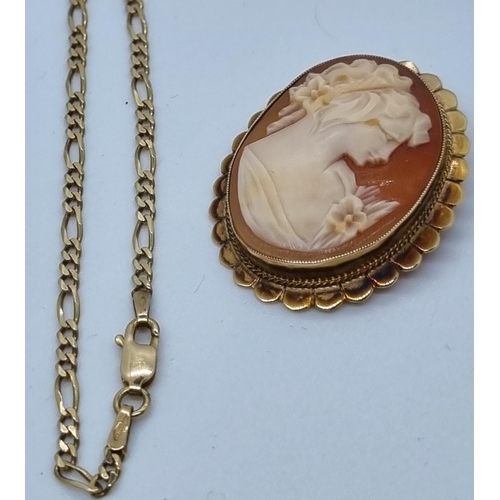 256 - 9ct gold curb link chain.  4.9g approx., together with a 9ct gold cameo brooch.   (B.P. 21% + VAT)