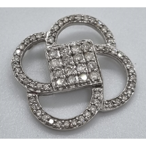 260 - White gold and modernist multi-cluster diamond pendant, the square centre with sixteen diamonds.  2.... 