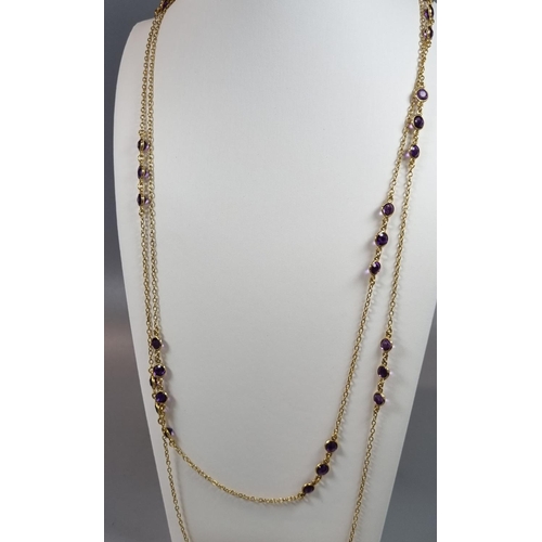 263 - 9ct gold and Amethyst guard chain.  19.5g approx.   (B.P. 21% + VAT)