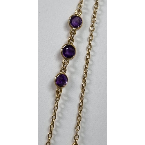 263 - 9ct gold and Amethyst guard chain.  19.5g approx.   (B.P. 21% + VAT)