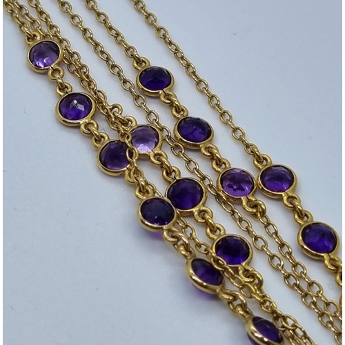 263 - 9ct gold and Amethyst guard chain.  19.5g approx.   (B.P. 21% + VAT)