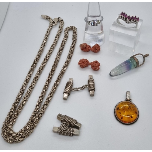 273 - Bag of jewellery to include: cufflinks, dress rings, amber pendant, chain etc.   (B.P. 21% + VAT)