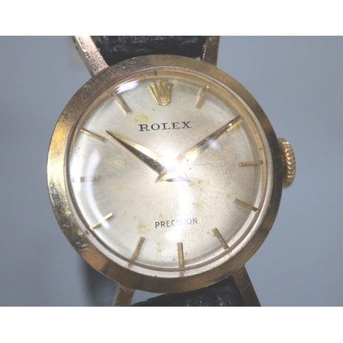 277 - Rolex 9ct gold small head ladies mechanical wristwatch on lizard skin strap.  (B.P. 21% + VAT)