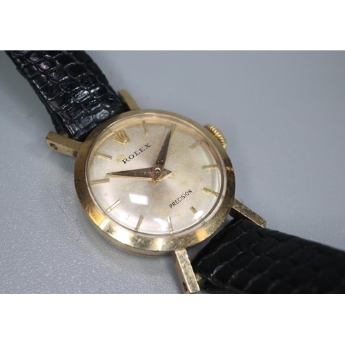 277 - Rolex 9ct gold small head ladies mechanical wristwatch on lizard skin strap.  (B.P. 21% + VAT)