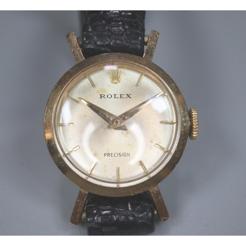 277 - Rolex 9ct gold small head ladies mechanical wristwatch on lizard skin strap.  (B.P. 21% + VAT)