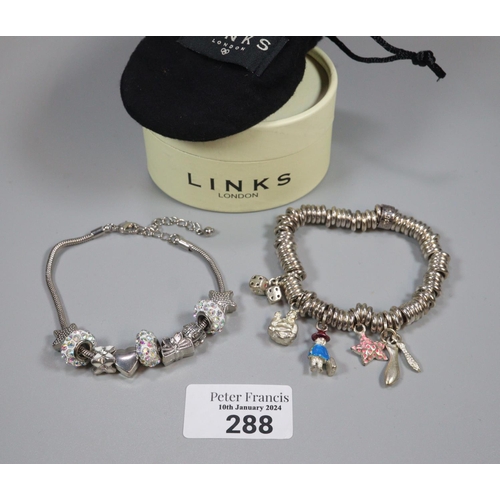 288 - Two modern costume jewellery stone and charm set bracelets.  (2)  (B.P. 21% + VAT)