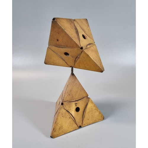 31 - Unusual treen geometric double pyramid adjustable sculpture.  20cm high approx.  (B.P. 21% + VAT)